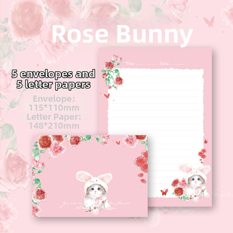 Sada papierov na listy a obálky Rose Rabbit pre ručne písané listy — umelecké písacie potreby