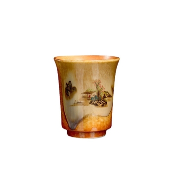 Today Fengtang keramická šálka na čaj s dreveným vypaľovaním, motív krajiny, tvar zvončeka, aromatická šálka, jediné šálka na degustáciu čaju, retro domáce potreby