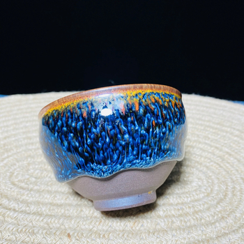 Ručne vyrobený čajník Jianyang Jianzhan od majstra Cao Weijuna, originálna ruda a originálna glazúra, železné telo, zlaté vlákno, Blue Peacock
