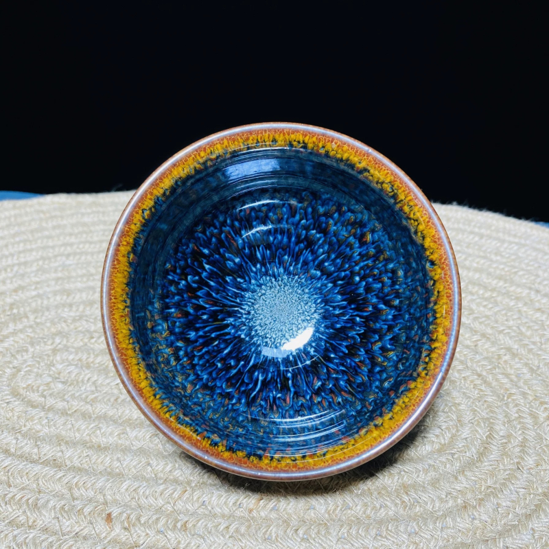 Ručne vyrobený čajník Jianyang Jianzhan od majstra Cao Weijuna, originálna ruda a originálna glazúra, železné telo, zlaté vlákno, Blue Peacock