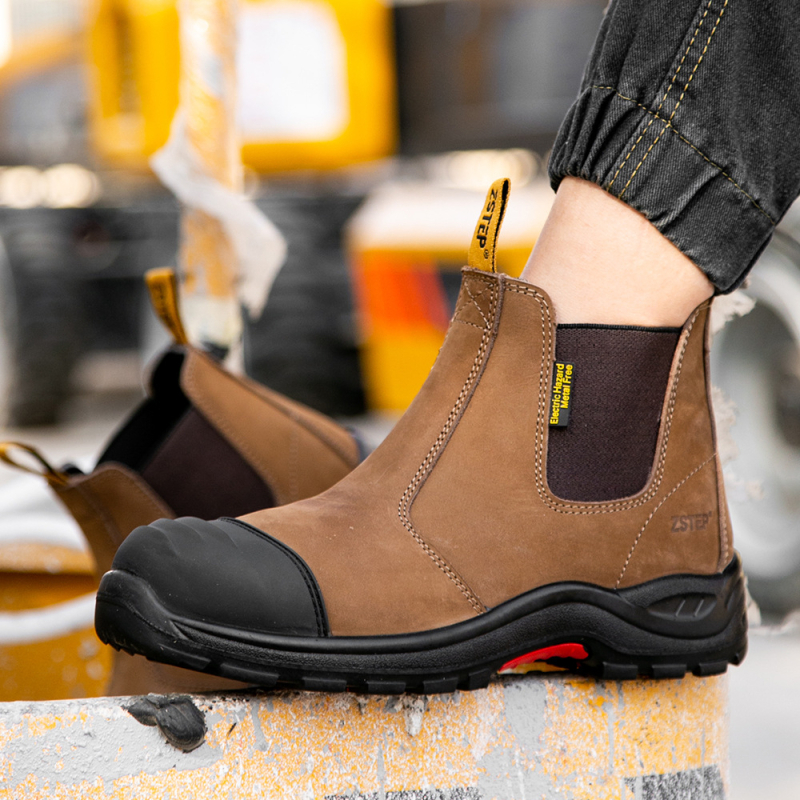 Muške sigurnosne cipele Slip-On Chelsea, s čeličnim vrhom, zaštita od udara i probijanja, kravlja koža, injekcijski đon