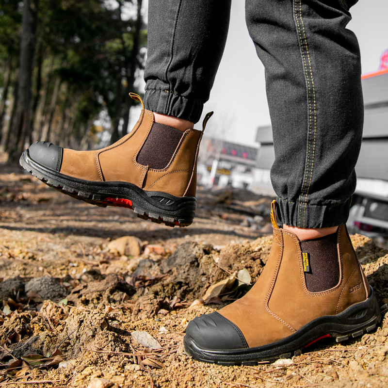 Muške sigurnosne cipele Slip-On Chelsea, s čeličnim vrhom, zaštita od udara i probijanja, kravlja koža, injekcijski đon