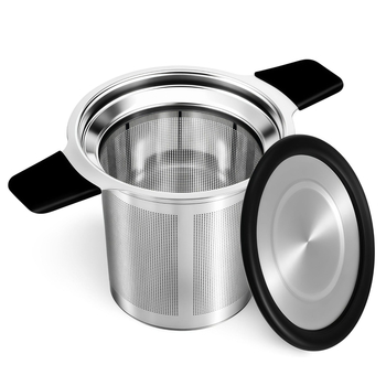 Filter na čaj z 304 nehrdzavejúcej ocele s dvojitou rukoväťou a silikónovým krytom, filter na listy čaju, doplnky do čaju, dizajn s dvoma ušami, minimalistický štýl