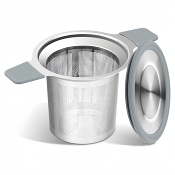Filter na čaj z 304 nehrdzavejúcej ocele s dvojitou rukoväťou a silikónovým krytom, filter na listy čaju, doplnky do čaju, dizajn s dvoma ušami, minimalistický štýl