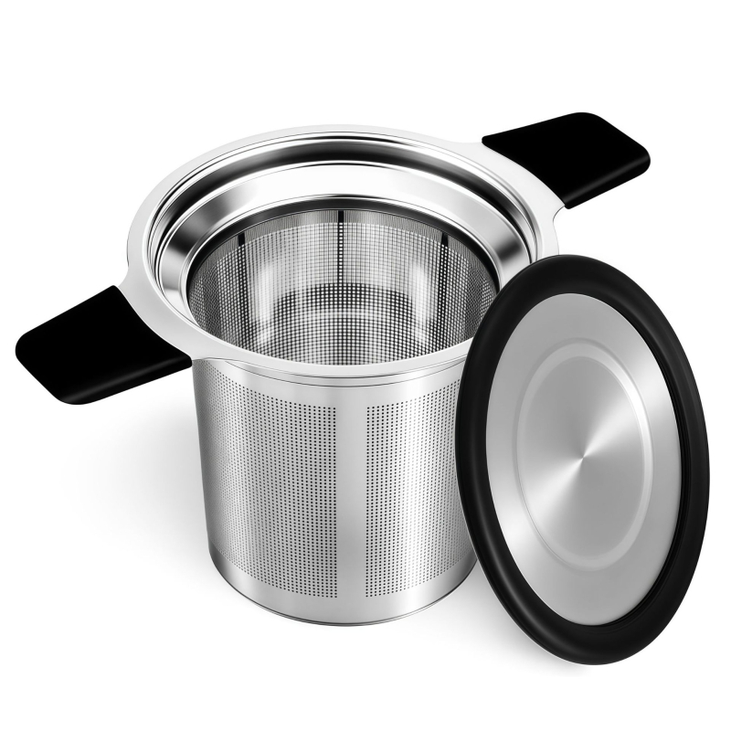 Filter na čaj z 304 nehrdzavejúcej ocele s dvojitou rukoväťou a silikónovým krytom, filter na listy čaju, doplnky do čaju, dizajn s dvoma ušami, minimalistický štýl