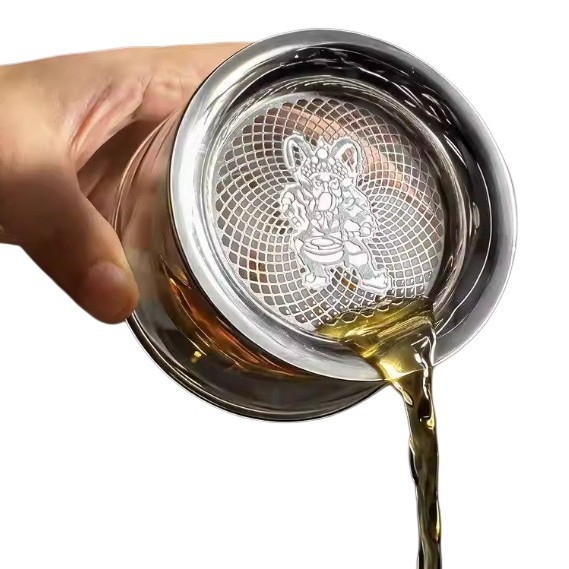 Nerezový čajový filter s oddělením čaje a vody, pohodlný pomocník pre ľahké lúhovanie, jednoporcový čajový set na pracovný stôl a cestovanie, moderný filter do sklenenej šálky