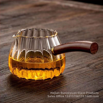 Ceainic din sticlă borosilicată cu mâner lateral, set de ceai din sticlă groasă, mâner din lemn și separator de ceai