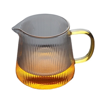Set Gongfu de ceai din sticlă transparentă, cu ceașcă de distribuție în dungi și tavă de ceai cu filtru, stil japonez