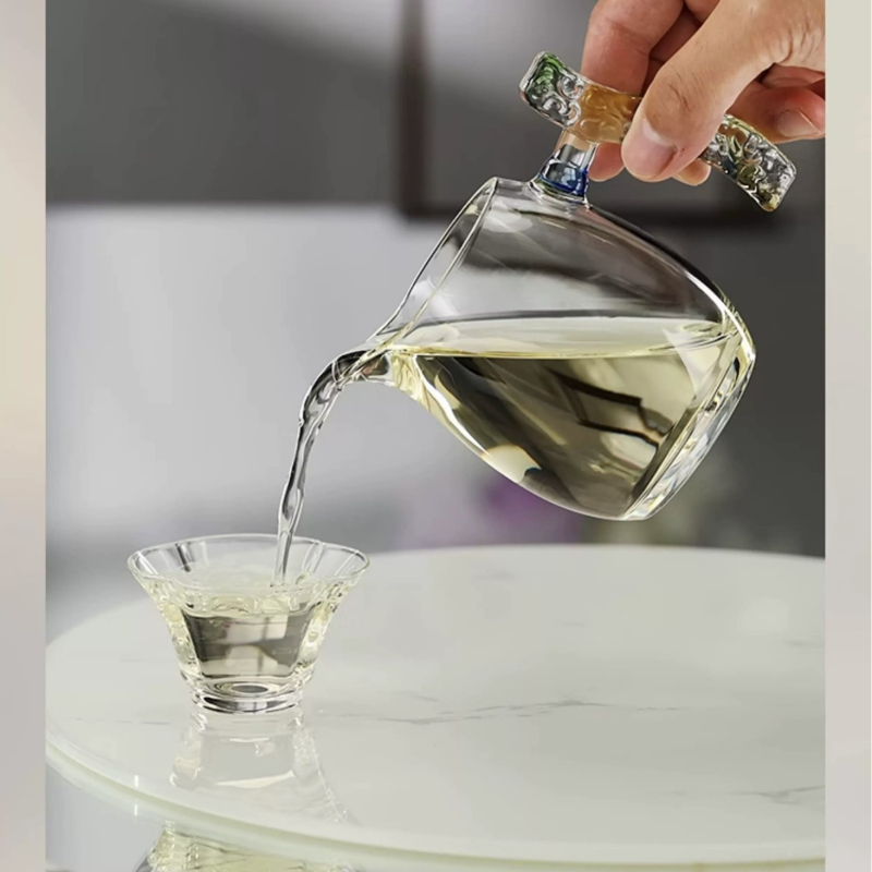 Ceainic din sticlă borosilicată, lucrat manual, îngroșat, rezistent la căldură, distributor de ceai și mare de ceai
