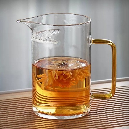 Kung Fu šálka na čaj z borosilikátového skla s farebnou rúčkou, priehľadný rozdelič čaju s filtrom, čajový set