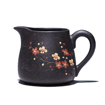 Set de ceai din lut purpuriu cu ceașcă de distribuire, tavă de ceai și glazură nisip negru-auriu, model pictat din lut, stil retro luxos