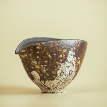 Set ceremonial de ceai din ceramică din lut gros, cu Gongdao cup placat cu argint, Pourer și tavă de ceai