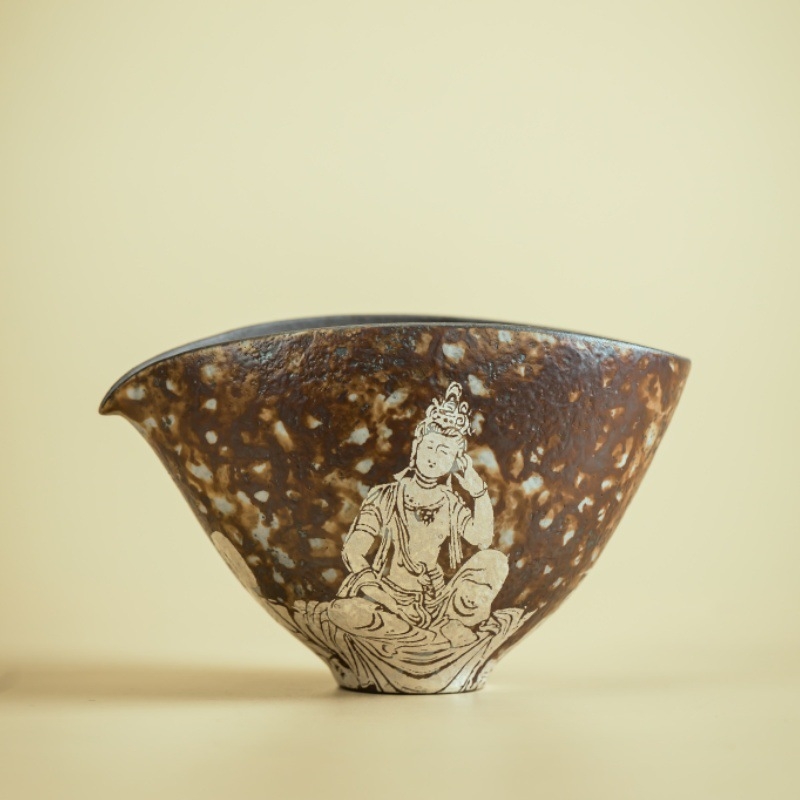 Set ceremonial de ceai din ceramică din lut gros, cu Gongdao cup placat cu argint, Pourer și tavă de ceai