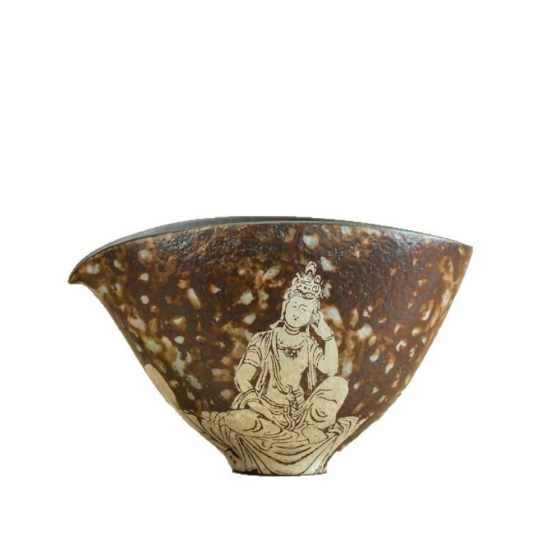 Set ceremonial de ceai din ceramică din lut gros, cu Gongdao cup placat cu argint, Pourer și tavă de ceai