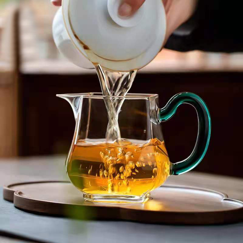 Cupa pătrată din sticlă Fairness Cup, accesorii pentru ceai în stil japonez, rezistentă la temperaturi înalte, capacitate mare, sticlă borosilikat, separare ceai-apă