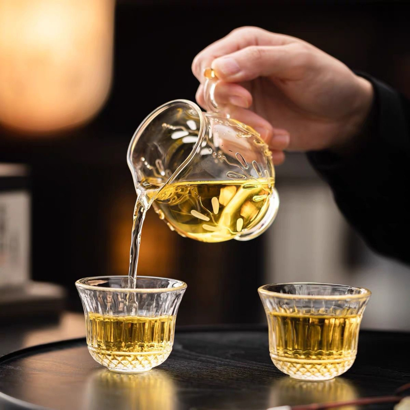 Ceainier decorativ din sticlă borosilicat rezistentă la temperaturi, pictură manuală cu glicină în relief