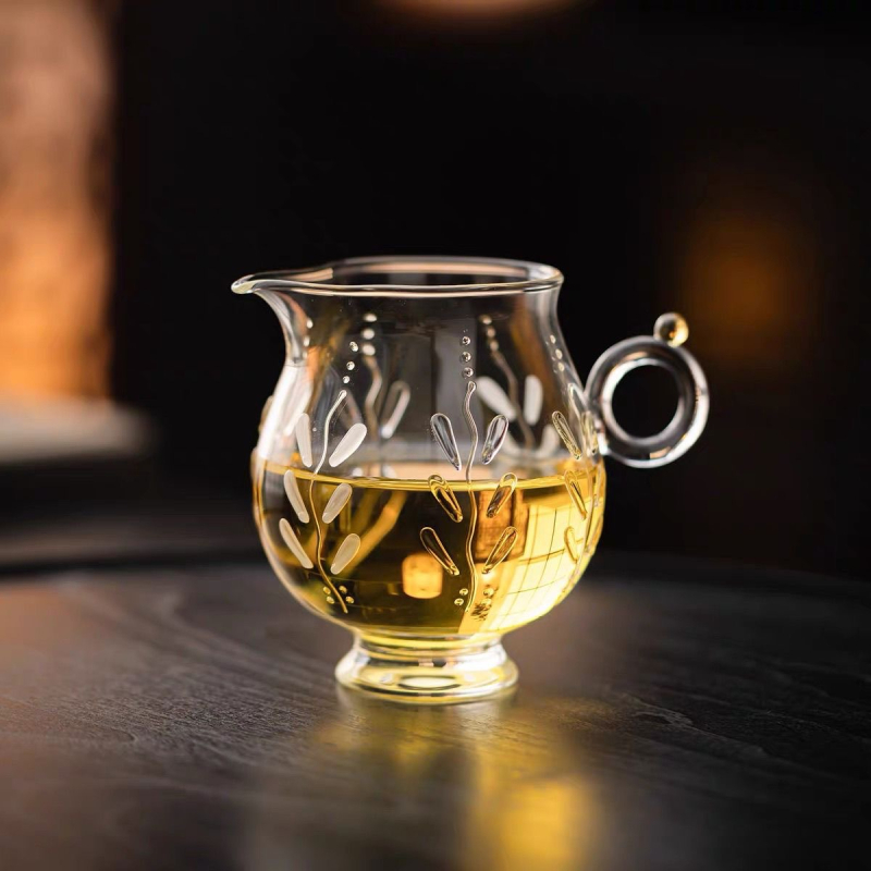 Ceainier decorativ din sticlă borosilicat rezistentă la temperaturi, pictură manuală cu glicină în relief