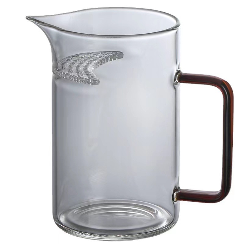Ceșcuță de ceai în formă de semilună, personalizabilă, cu filtru integrat și separator pentru ceai, capacitate mare, sticlă borosilikată groasă, cu gură de turnare