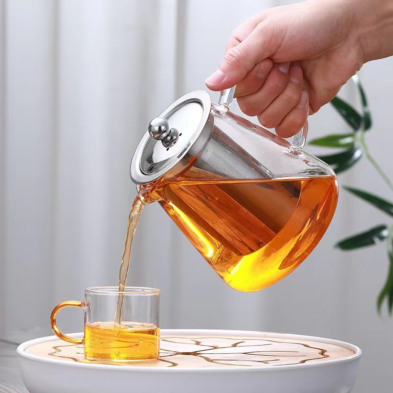 Ceainic de servire din sticlă cu filtru, model premium, distribuție uniformă a ceaiului