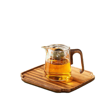 Set de ceai din sticlă rezistentă la temperatură, cu mâner din lemn, separator de ceai rotativ pentru separarea ceaiului de apă, pentru uz casnic