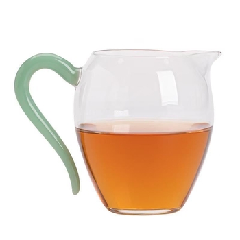 Ceșcuță termorezistentă din sticlă borosilicată, mică, cu mâner din jad verde și filtru de ceai