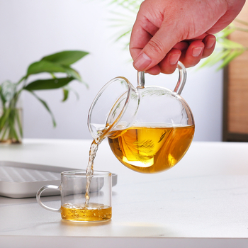 Set de ceai din sticlă borosilicat înaltă, cu Cupă de distribuție a ceaiului, Divizor de ceai, Tava mare pentru ceai și Ceașcă de ceai din sticlă