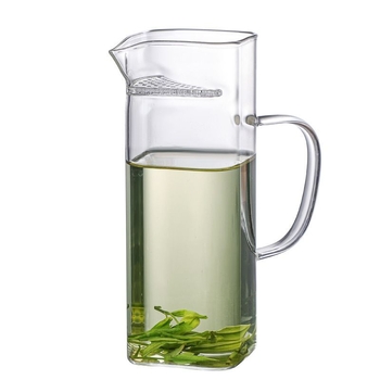 Ceașcă de ceai din sticlă borosilicat transparentă, design semilună-pătrat, cu filtru și separator de ceai, stil simplu, ceașcă pătrată cu mâner