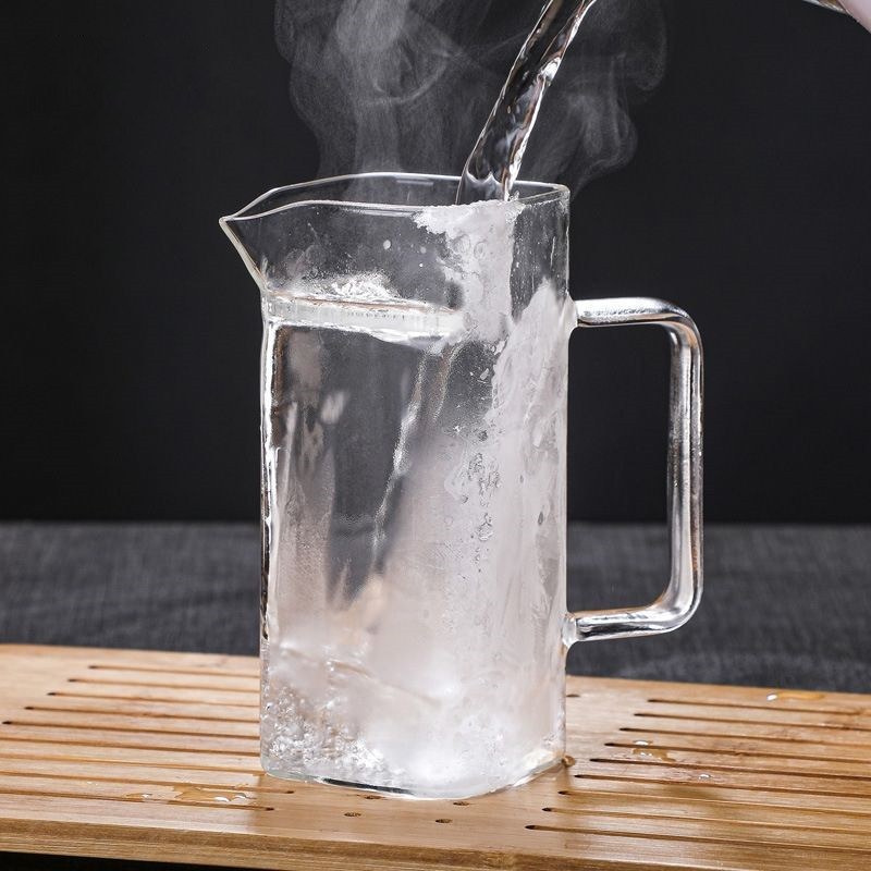 Ceașcă de ceai din sticlă borosilicat transparentă, design semilună-pătrat, cu filtru și separator de ceai, stil simplu, ceașcă pătrată cu mâner