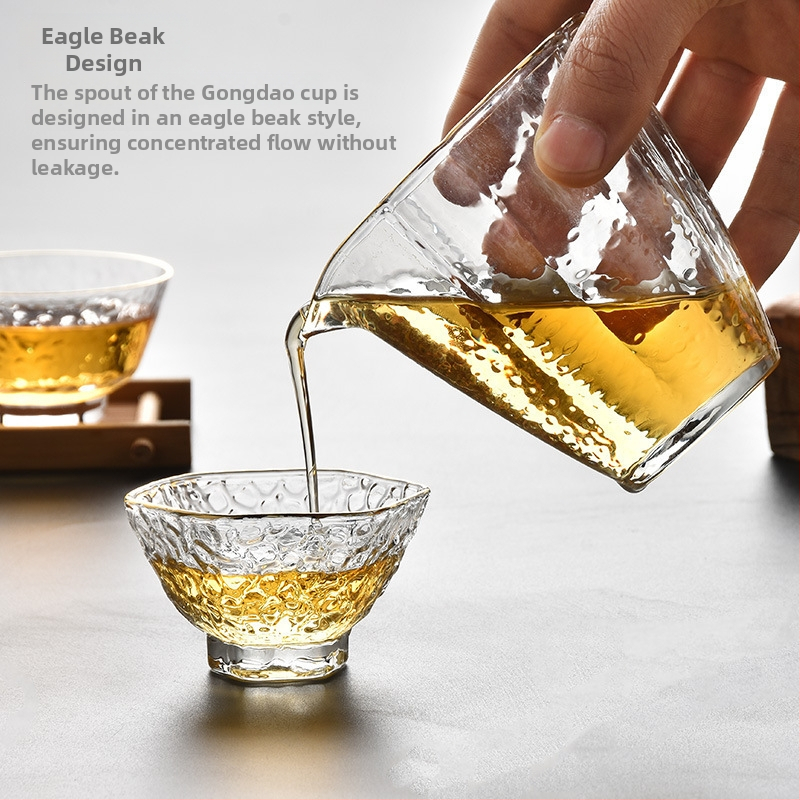 Pahar din sticlă borosilicată ciocănit, Gongfu ceai, formă Begonia, distribuitor de ceai și ceainic