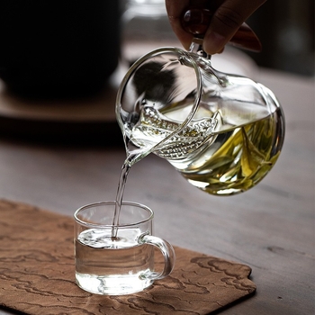 Ceașcă de ceai din sticlă borosilicată, în stil japonez, cu filtru în formă de semilună pentru ceai verde
