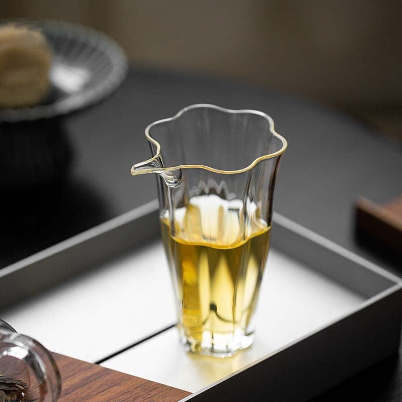 Vas de ceai din sticlă borosilicat transparent, cu filtru în formă de petală, stil japonez, rezistent la temperaturi înalte