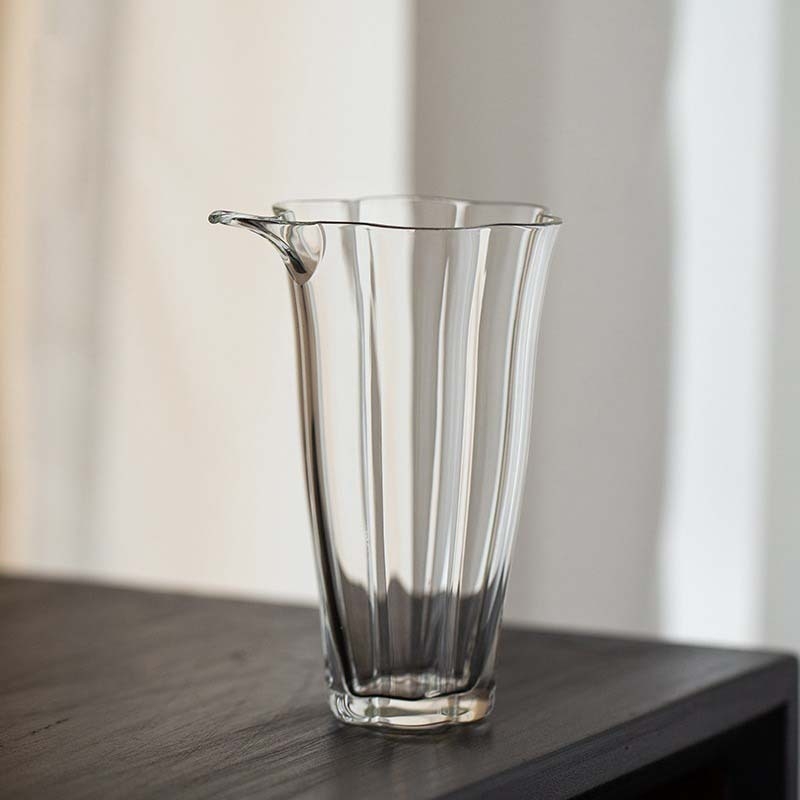 Vas de ceai din sticlă borosilicat transparent, cu filtru în formă de petală, stil japonez, rezistent la temperaturi înalte