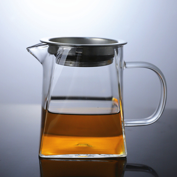 Pahar pătrat din sticlă borosilicat cu mâner, filtru pentru ceai și sită, set de ceai pătrat.
