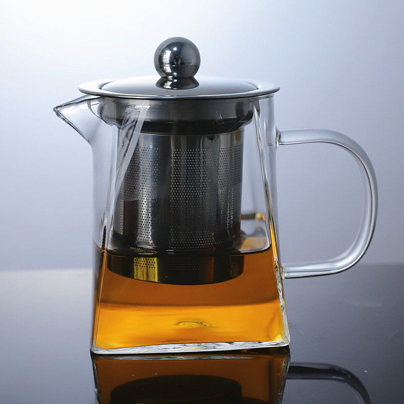 Pahar pătrat din sticlă borosilicat cu mâner, filtru pentru ceai și sită, set de ceai pătrat.