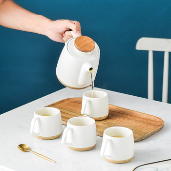 Set de ceai ceramic în stil nordic, cu ceainic cu filtru și căni de cafea, culoare solidă, design minimalist