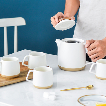 Set de ceai ceramic în stil nordic, cu ceainic cu filtru și căni de cafea, culoare solidă, design minimalist