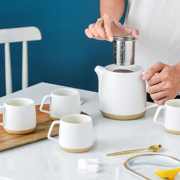 Set de ceai ceramic în stil nordic, cu ceainic cu filtru și căni de cafea, culoare solidă, design minimalist