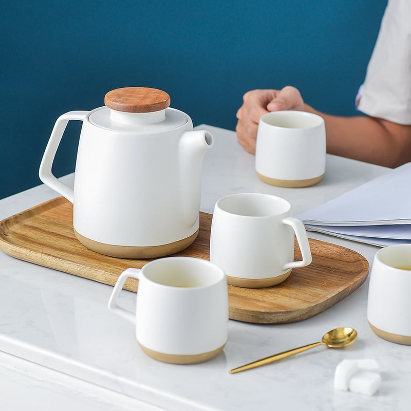 Set de ceai ceramic în stil nordic, cu ceainic cu filtru și căni de cafea, culoare solidă, design minimalist