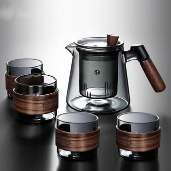 Model nou: ceainic din sticlă borosilicată, rezistent la temperaturi, cu mâner lateral, pentru uz casnic