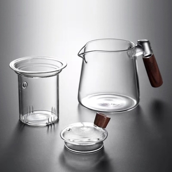 Model nou: ceainic din sticlă borosilicată, rezistent la temperaturi, cu mâner lateral, pentru uz casnic