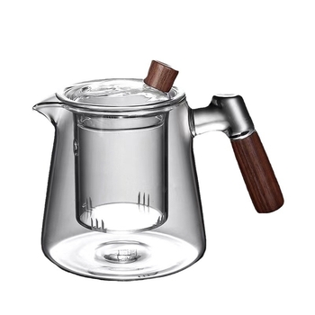 Model nou: ceainic din sticlă borosilicată, rezistent la temperaturi, cu mâner lateral, pentru uz casnic