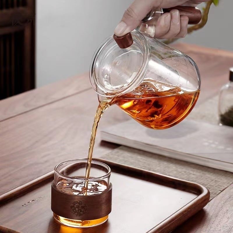 Model nou: ceainic din sticlă borosilicată, rezistent la temperaturi, cu mâner lateral, pentru uz casnic
