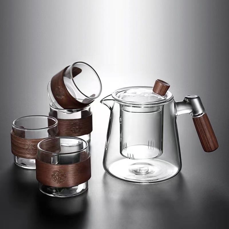 Model nou: ceainic din sticlă borosilicată, rezistent la temperaturi, cu mâner lateral, pentru uz casnic