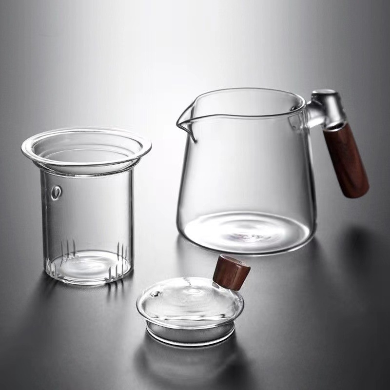 Model nou: ceainic din sticlă borosilicată, rezistent la temperaturi, cu mâner lateral, pentru uz casnic