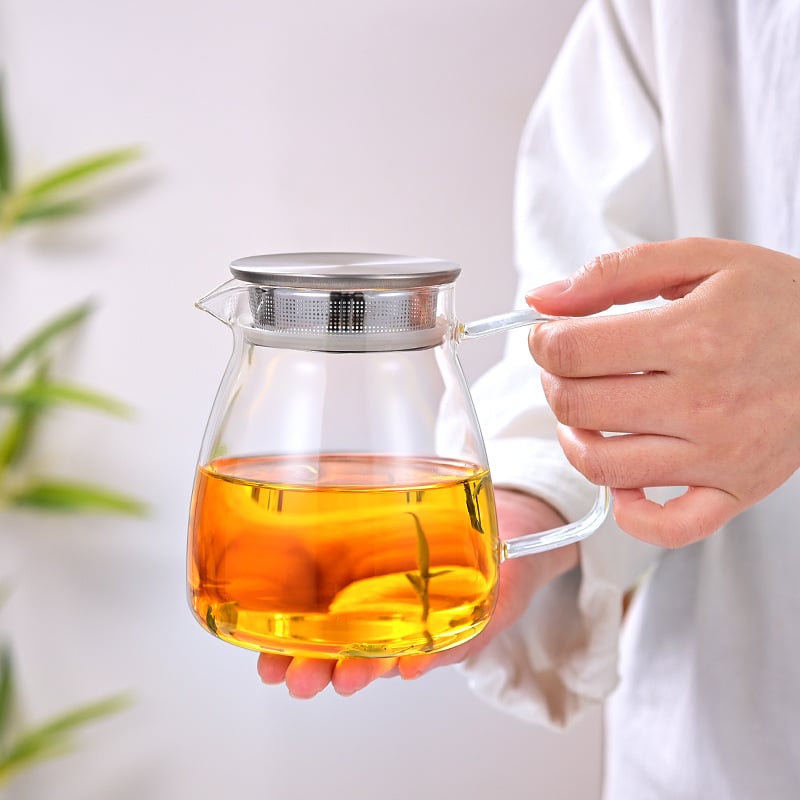 Ceainic din sticlă borosilikată, cu filtru, pentru uz casnic; ceainic cu flori, compatibil cu plita ceramică electrică, separare ceai-apă