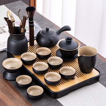 Ceainic din ceramică negru, capacitate 200 ml, cu mâner lateral unic, pentru living și birou
