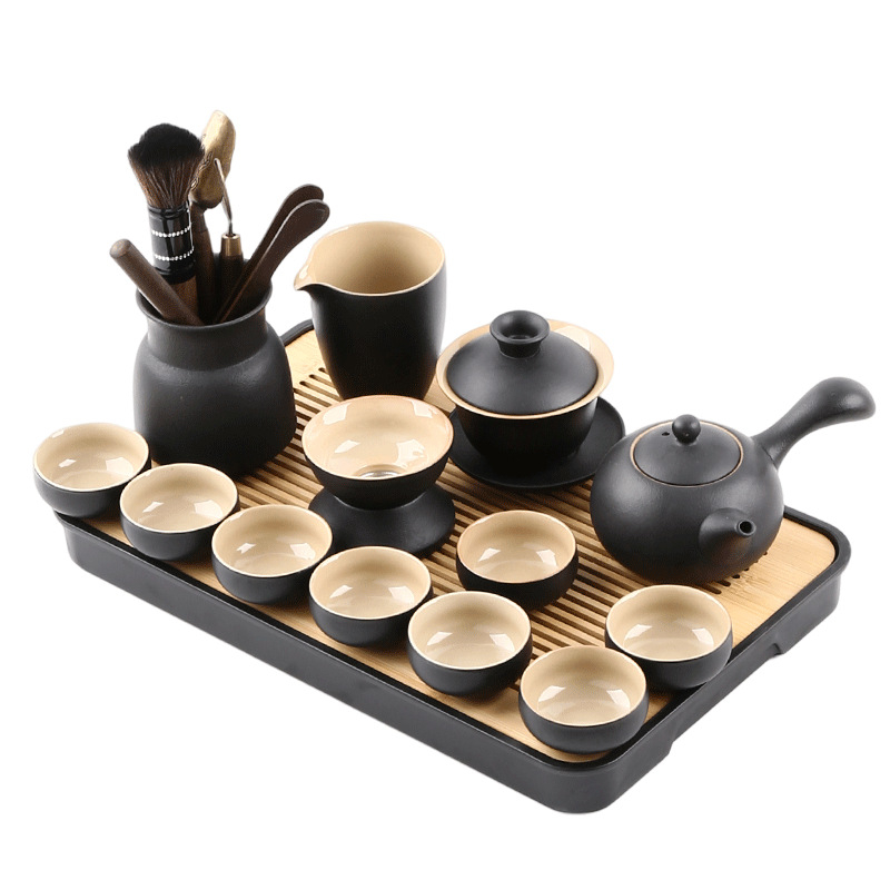 Ceainic din ceramică negru, capacitate 200 ml, cu mâner lateral unic, pentru living și birou