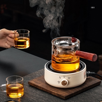 Ceainic cu mâner lateral și filtru, sticlă rezistentă la căldură – set de ceai pentru uz casnic, pe plită electrică ceramică