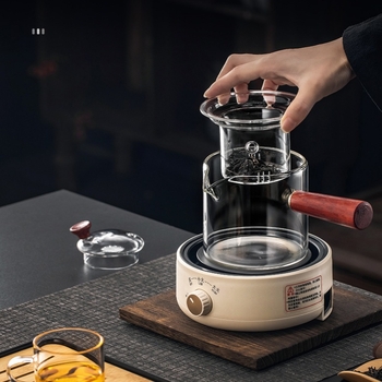 Ceainic cu mâner lateral și filtru, sticlă rezistentă la căldură – set de ceai pentru uz casnic, pe plită electrică ceramică