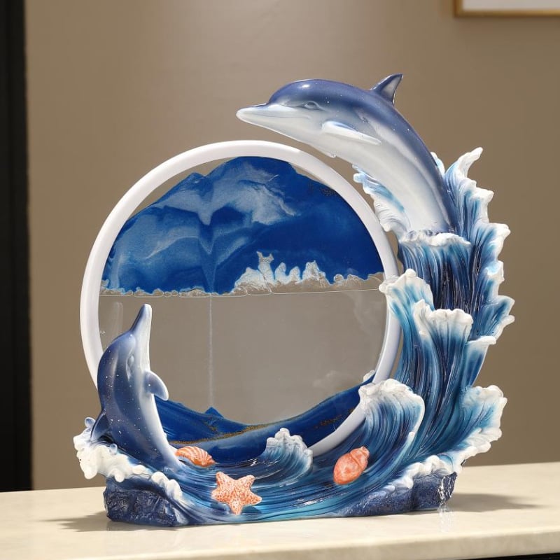 Mare ornament cu delfin și pictură cu nisip curgător – decor modern de lux pentru sufragerie